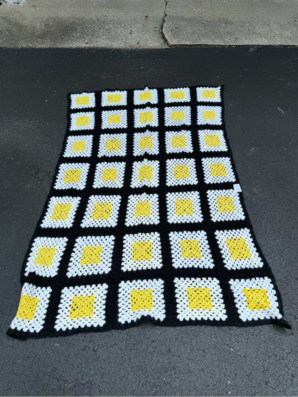 Handmade Black, White & Yellow Crochet Throw - Home Accents